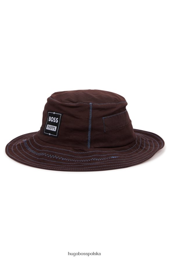 Hugo Boss x bawełniany kapelusz typu Bucket firmy phipps wykonany z przetworzonych resztek materiałów ciemno czerwony R0X0H65702