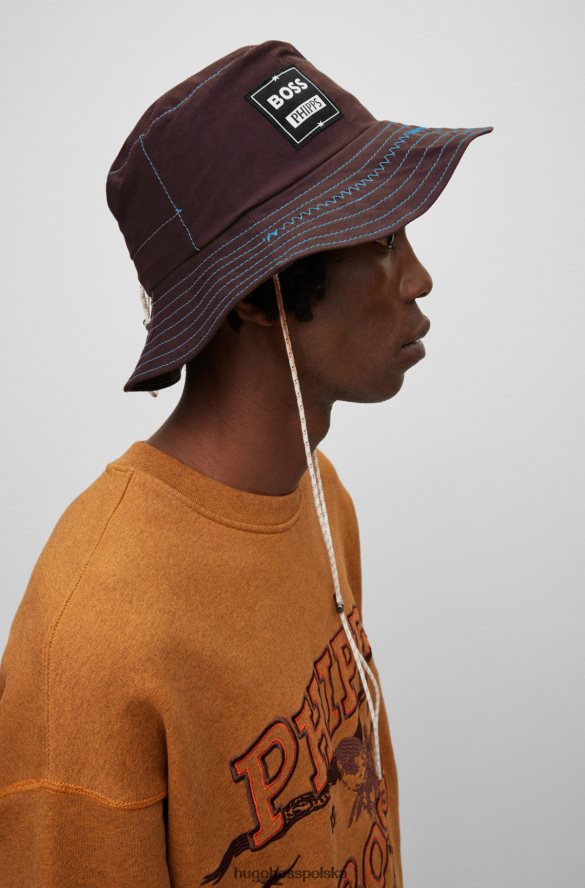 Hugo Boss x bawełniany kapelusz typu Bucket firmy phipps wykonany z przetworzonych resztek materiałów ciemno czerwony R0X0H65702