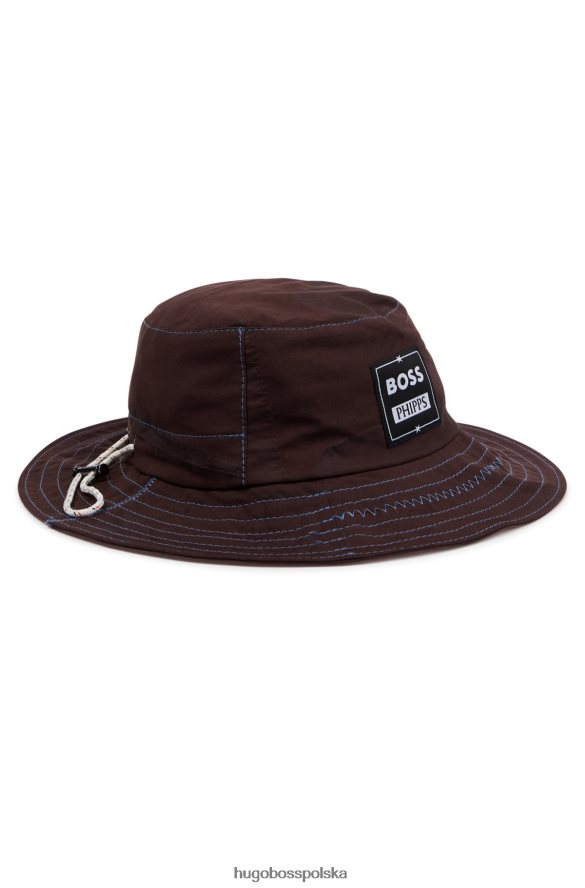 Hugo Boss x bawełniany kapelusz typu Bucket firmy phipps wykonany z przetworzonych resztek materiałów ciemno czerwony R0X0H65702