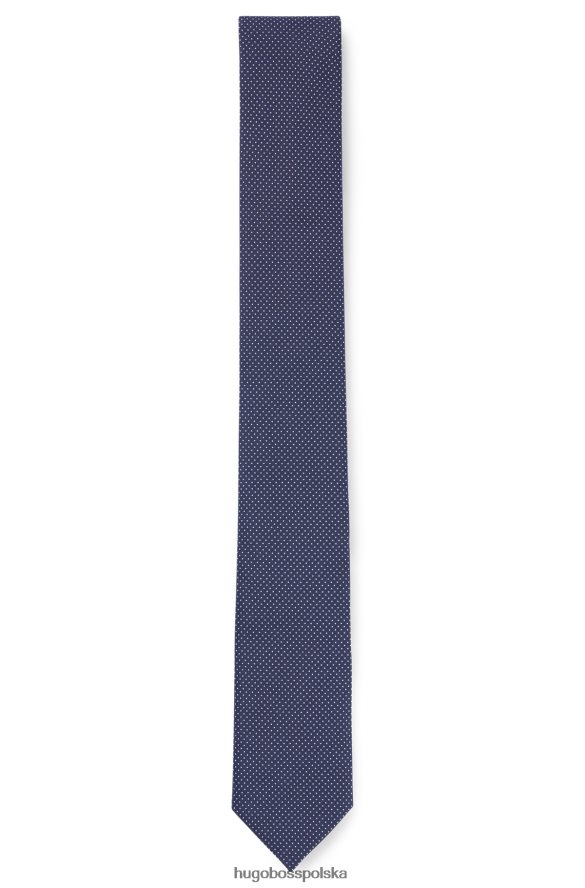 Hugo Boss Ciemnoniebieski krawat hugo w drobne kropki z jedwabnego żakardu ciemny niebieski R0X0H65424