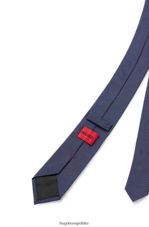 Hugo Boss Ciemnoniebieski krawat hugo w drobne kropki z jedwabnego żakardu ciemny niebieski R0X0H65424