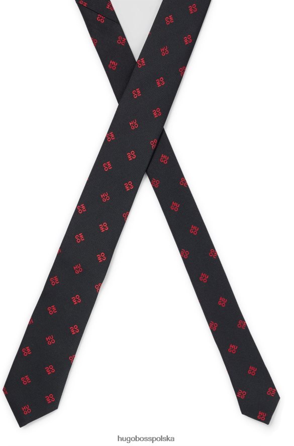 Hugo Boss Czarny krawat hugo z czystego jedwabiu z nakładanymi logo czarny R0X0H65918
