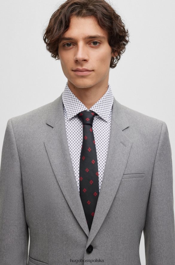 Hugo Boss Czarny krawat hugo z czystego jedwabiu z nakładanymi logo czarny R0X0H65918