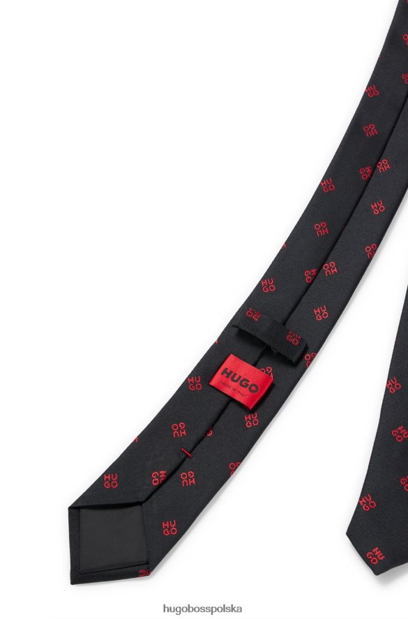 Hugo Boss Czarny krawat hugo z czystego jedwabiu z nakładanymi logo czarny R0X0H65918