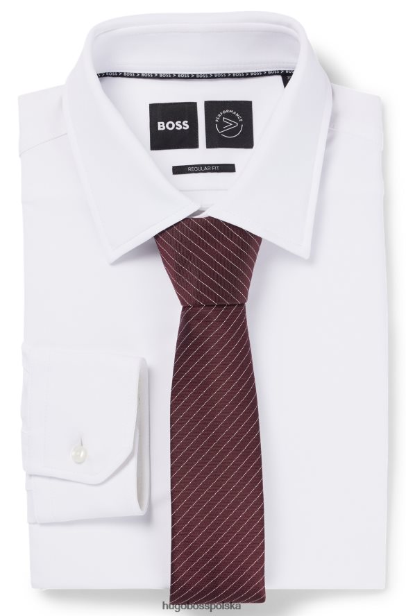 Hugo Boss Hugo ciemnoczerwony krawat w ukośne paski z włókien pochodzących z recyklingu i jedwabiu ciemno czerwony R0X0H65764