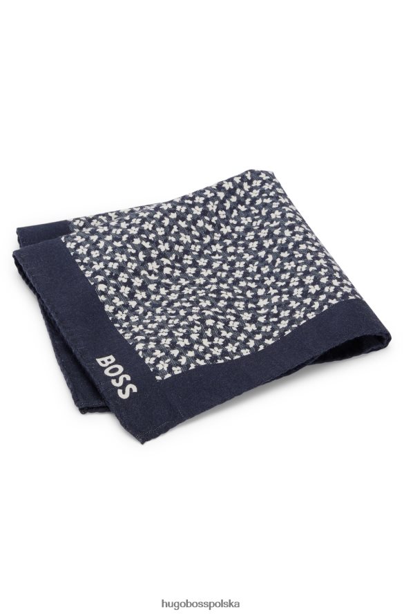 Hugo Boss Poszetka Hugo z nadrukiem cyfrowym w kolorze niebieskim, wykonana z bawełny i wełny niebieski wzór R0X0H65908