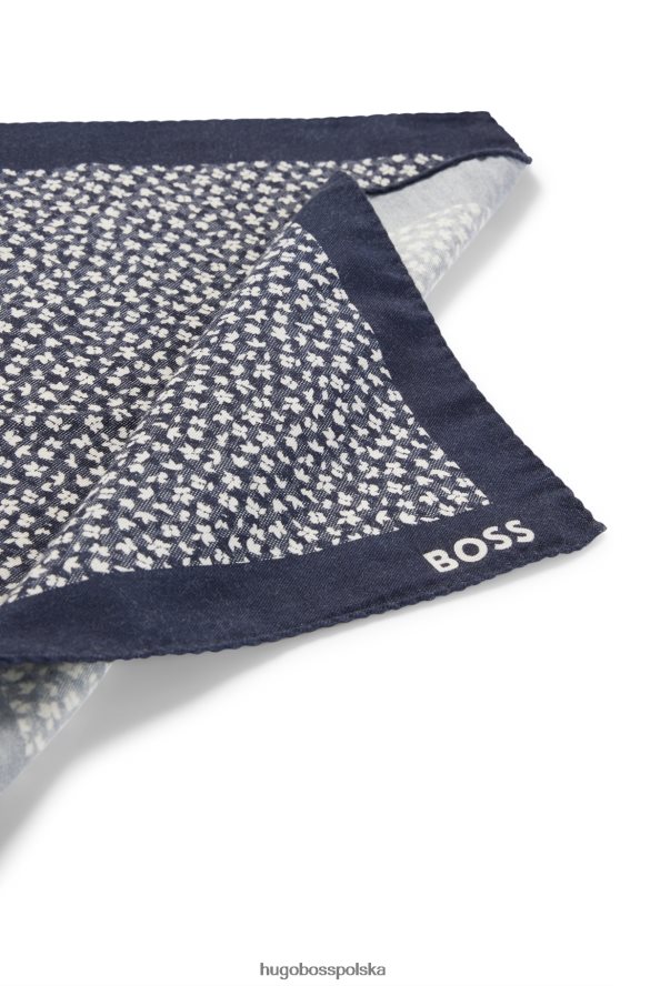 Hugo Boss Poszetka Hugo z nadrukiem cyfrowym w kolorze niebieskim, wykonana z bawełny i wełny niebieski wzór R0X0H65908