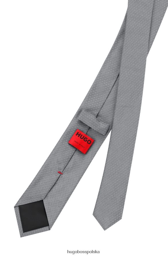 Hugo Boss Szary krawat jedwabno-żakardowy hugo z mikrowzorem w kolorze szarym szary R0X0H65370
