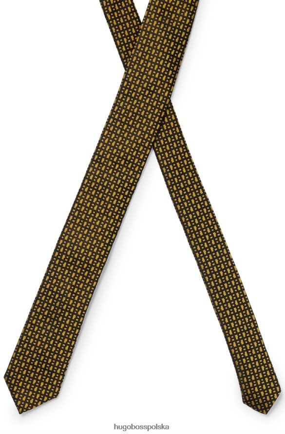 Hugo Boss żakardowy krawat z czystego jedwabiu ze złotym monogramem hugo na całej powierzchni złoto R0X0H65905