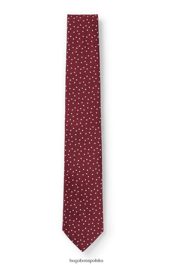 Hugo Boss ciemnoczerwony krawat hugo z jedwabiu żakardowego z motywem kropek na całej powierzchni ciemno czerwony R0X0H65748