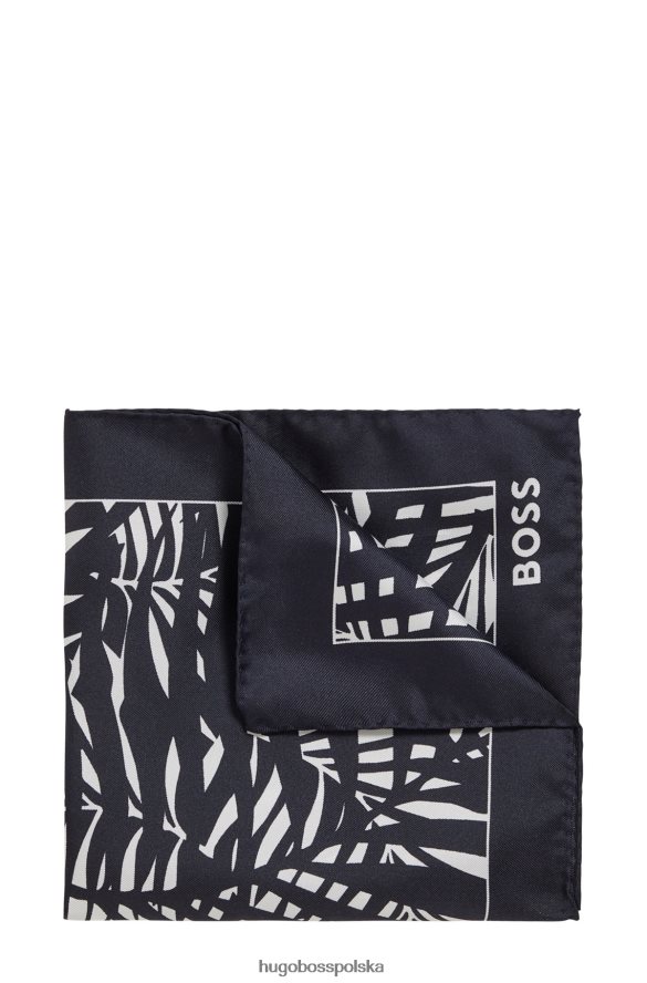 Hugo Boss ciemnoniebieska poszetka hugo z nadrukiem cyfrowym, z czystego jedwabiu ciemny niebieski R0X0H65418