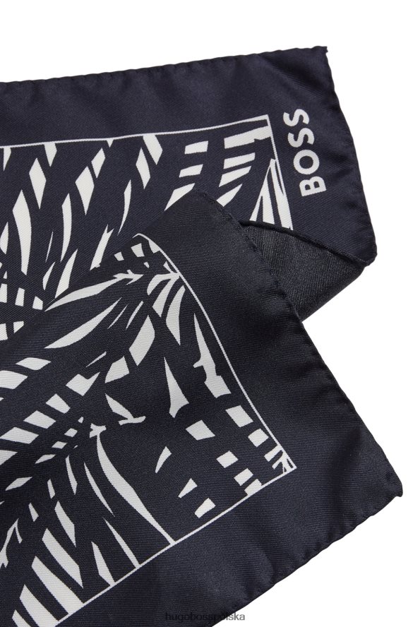 Hugo Boss ciemnoniebieska poszetka hugo z nadrukiem cyfrowym, z czystego jedwabiu ciemny niebieski R0X0H65418