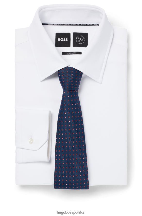 Hugo Boss ciemnoniebieski krawat we wzór hugo, wykonany z włókien pochodzących z recyklingu i jedwabiu ciemny niebieski R0X0H65854