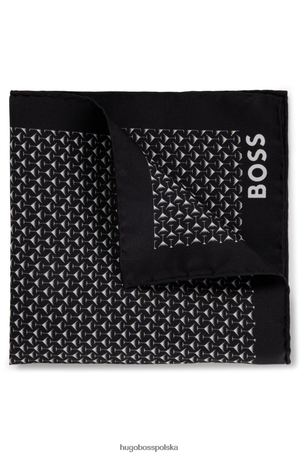 Hugo Boss czarna jedwabna poszetka z nadrukiem cyfrowym i logo hugo czarny R0X0H65794