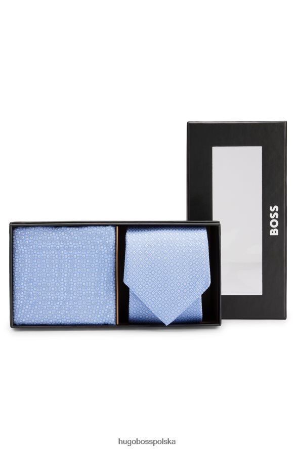 Hugo Boss krawat i poszetka w mikrowzorzysty jedwabny żakard, jasnoniebieski hugo jasny niebieski R0X0H65772