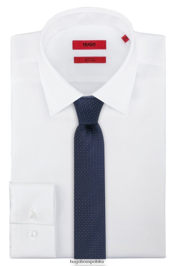 Hugo Boss krawat jedwabno-żakardowy z mikrowzorem w kolorze ciemnoniebieskim hugo ciemny niebieski R0X0H65332