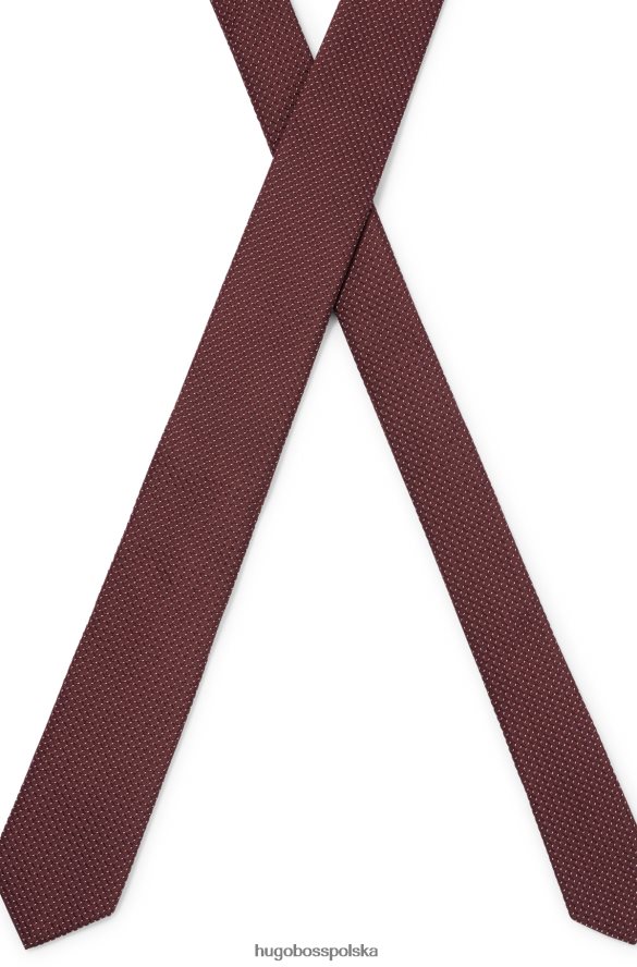 Hugo Boss ręcznie robiony krawat z jedwabiu żakardowego hugo w kolorze ciemnej czerwieni, mikrowzorzysty ciemno czerwony R0X0H65894