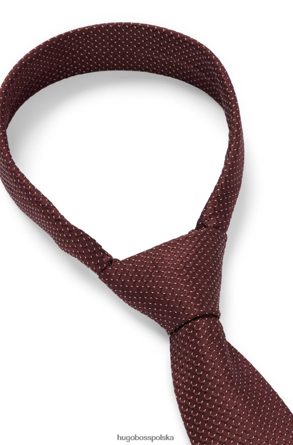 Hugo Boss ręcznie robiony krawat z jedwabiu żakardowego hugo w kolorze ciemnej czerwieni, mikrowzorzysty ciemno czerwony R0X0H65894