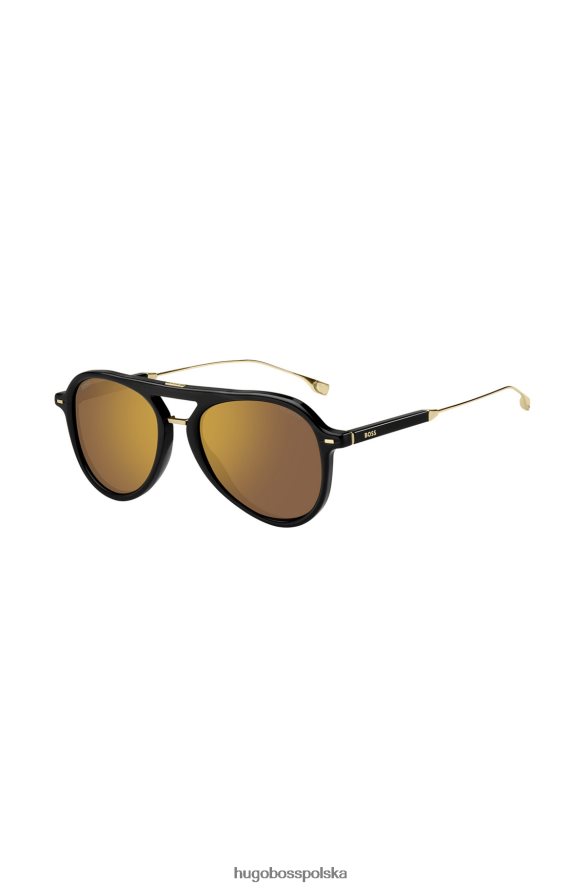 Hugo Boss Czarne okulary przeciwsłoneczne Hugo z acetatu i tytanowymi zausznikami czarny R0X0H65664