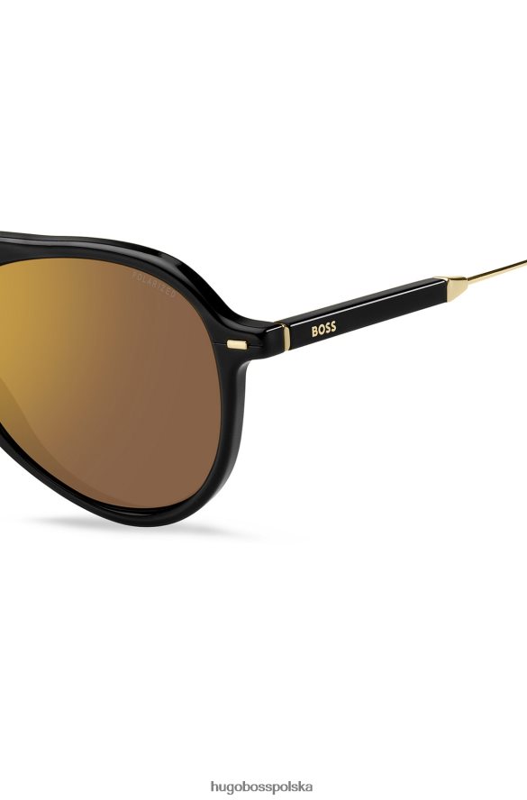 Hugo Boss Czarne okulary przeciwsłoneczne Hugo z acetatu i tytanowymi zausznikami czarny R0X0H65664