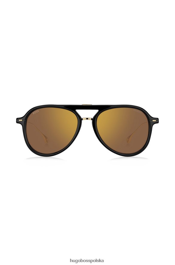 Hugo Boss Czarne okulary przeciwsłoneczne Hugo z acetatu i tytanowymi zausznikami czarny R0X0H65664