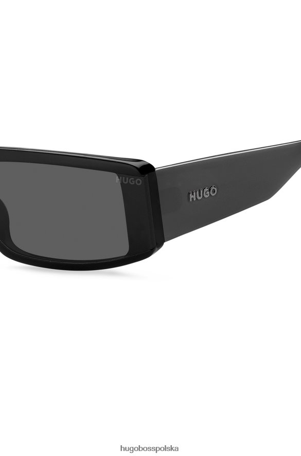 Hugo Boss Hugo czarne okulary przeciwsłoneczne w stylu maski z octanu i nadrukiem logo, różne opakowania różne opakowania wstępne R0X0H65542