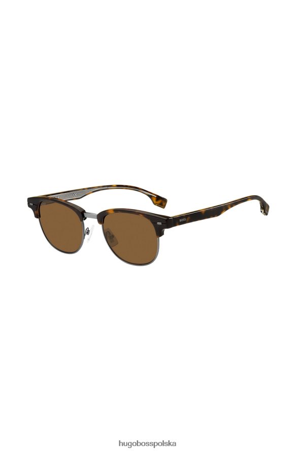 Hugo Boss Okulary przeciwsłoneczne z octanu Hawany i widocznym rdzeniem z drutu, dostępne w opakowaniu hugo różne opakowania wstępne R0X0H65766
