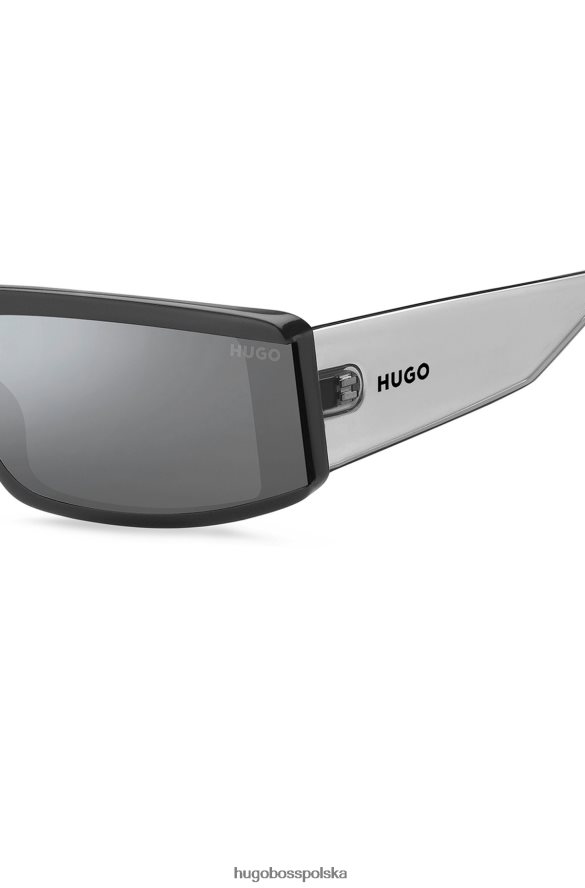 Hugo Boss Szare okulary przeciwsłoneczne w stylu maski z octanu, z logo zauszników, wybór w opakowaniu hugo różne opakowania wstępne R0X0H65616