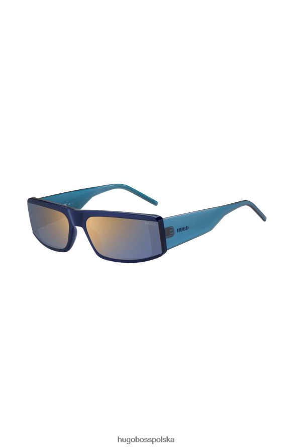 Hugo Boss niebieskie okulary przeciwsłoneczne hugo w kształcie maski z niebiesko-octanu i logo zausznika niebieski R0X0H65833