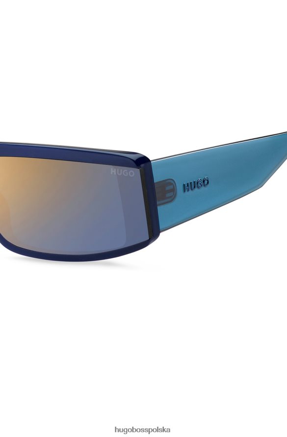 Hugo Boss niebieskie okulary przeciwsłoneczne hugo w kształcie maski z niebiesko-octanu i logo zausznika niebieski R0X0H65833