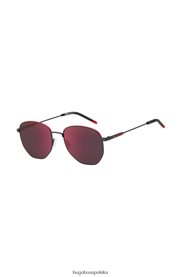 Hugo Boss różne, czarne, metalowe okulary przeciwsłoneczne z czerwonymi detalami, hugo różne opakowania wstępne R0X0H65837