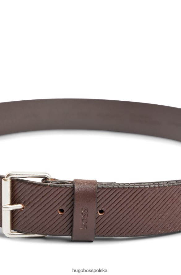 Hugo Boss Ciemnobrązowy pasek hugo ze strukturalnej skóry zapinany na sprzączkę z logo ciemny brąz R0X0H65102