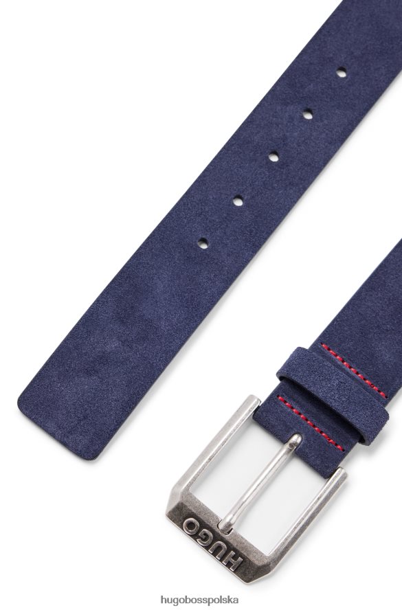 Hugo Boss Ciemnoniebieski zamszowy pasek Hugo z klamrą z logo ciemny niebieski R0X0H65256