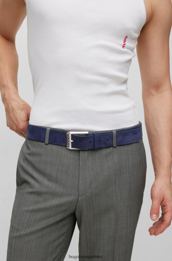 Hugo Boss Ciemnoniebieski zamszowy pasek Hugo z klamrą z logo ciemny niebieski R0X0H65256