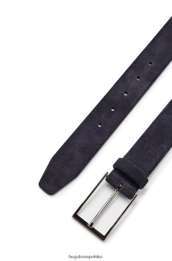Hugo Boss Ciemnoniebieski zamszowy pasek hugo z logo i brązową klamrą ciemny niebieski R0X0H65273