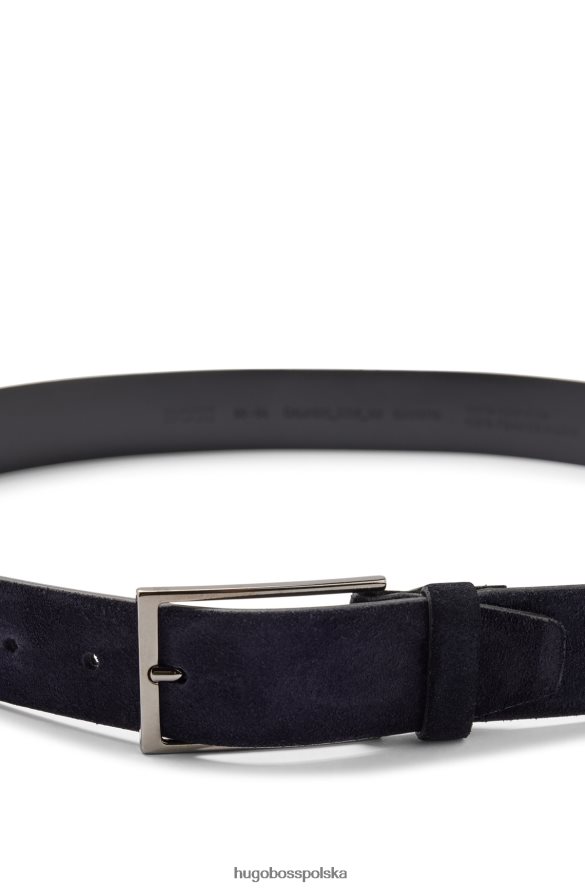 Hugo Boss Ciemnoniebieski zamszowy pasek hugo z logo i brązową klamrą ciemny niebieski R0X0H65273