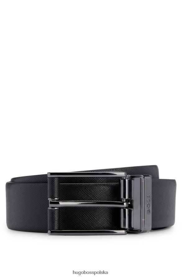 Hugo Boss Czarny dwustronny pasek hugo z gładkiej i strukturalnej włoskiej skóry czarny R0X0H65797