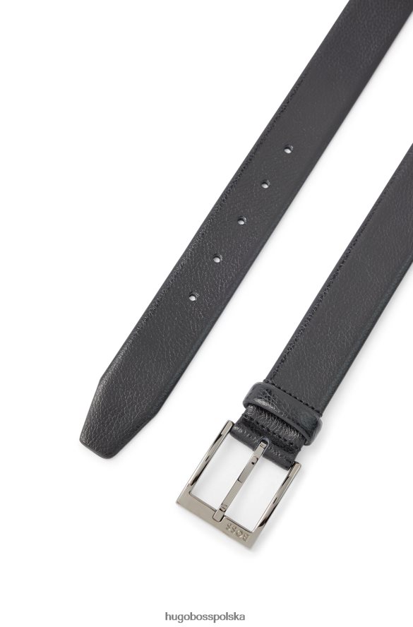Hugo Boss Czarny pasek z logo hugo i klamrą, wykonany z włoskiej skóry ziarnistej czarny R0X0H65121