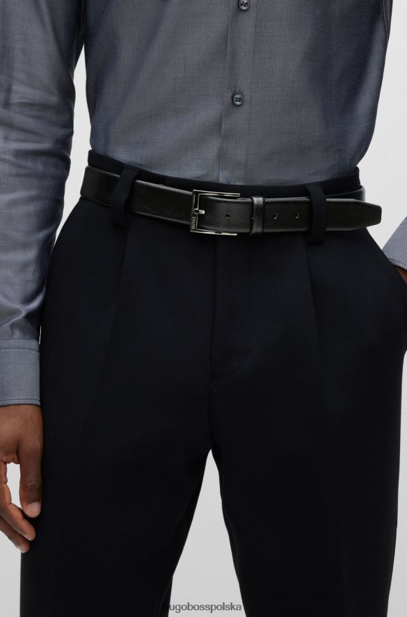 Hugo Boss Czarny pasek z logo hugo i klamrą, wykonany z włoskiej skóry ziarnistej czarny R0X0H65121