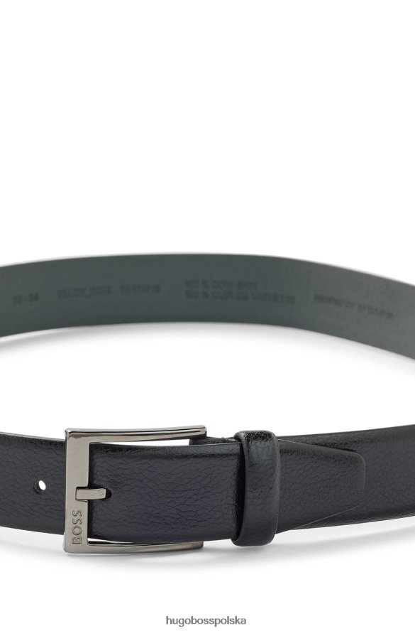 Hugo Boss Czarny pasek z logo hugo i klamrą, wykonany z włoskiej skóry ziarnistej czarny R0X0H65121