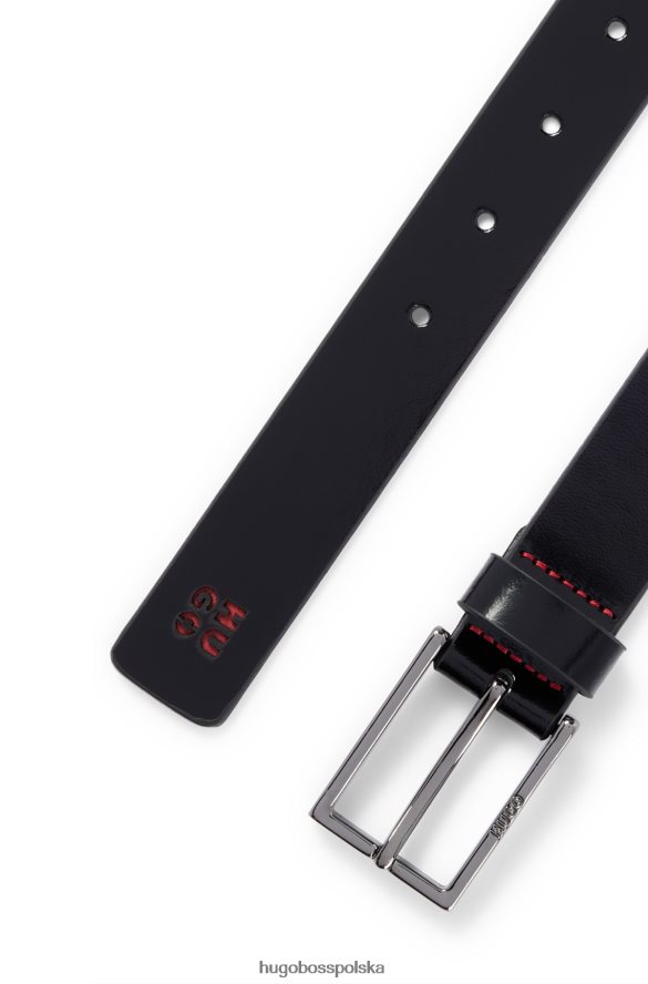 Hugo Boss Czarny skórzany pasek hugo z końcówką z logo czarny R0X0H65822