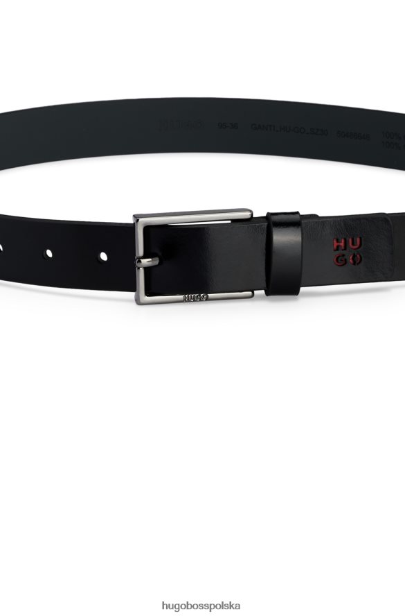 Hugo Boss Czarny skórzany pasek hugo z końcówką z logo czarny R0X0H65822