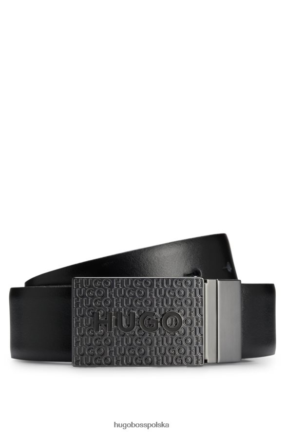 Hugo Boss Dwustronny pasek hugo z włoskiej skóry z klamrami w kształcie szpilki i blaszki w kolorze czarnym czarny R0X0H65817