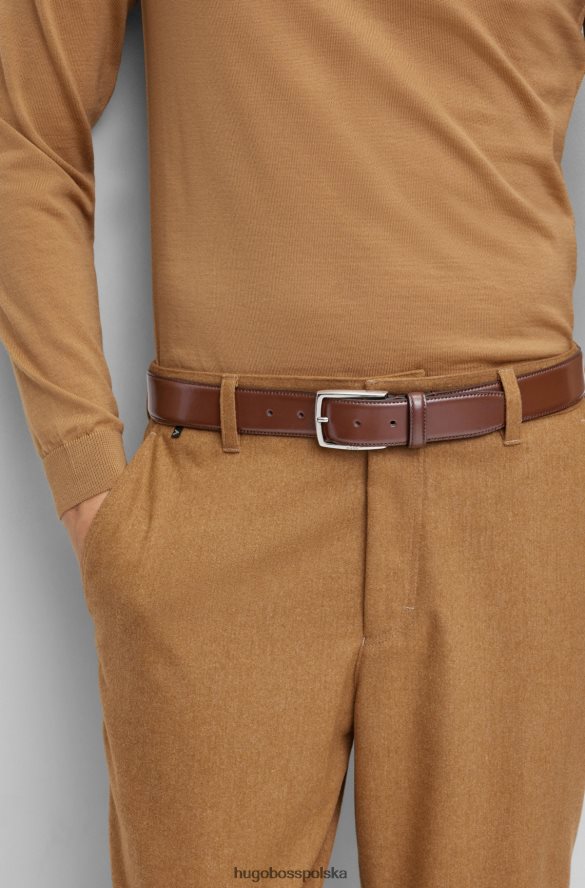 Hugo Boss Hugo brązowy, włoski pasek z polerowanej skóry z przeszyciami brązowy R0X0H65297