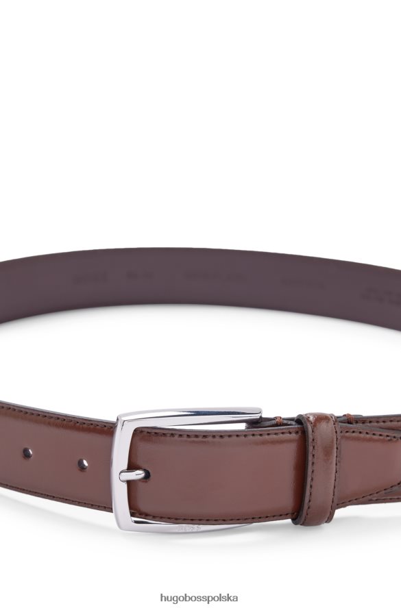 Hugo Boss Hugo brązowy, włoski pasek z polerowanej skóry z przeszyciami brązowy R0X0H65297