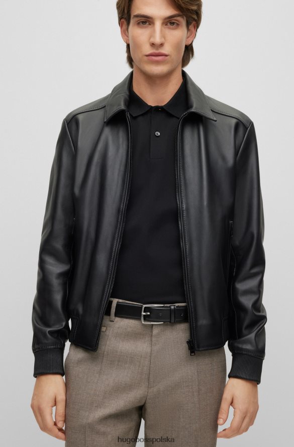 Hugo Boss Hugo włoski pasek z polerowanej skóry z przeszyciami w kolorze czarnym czarny R0X0H65298