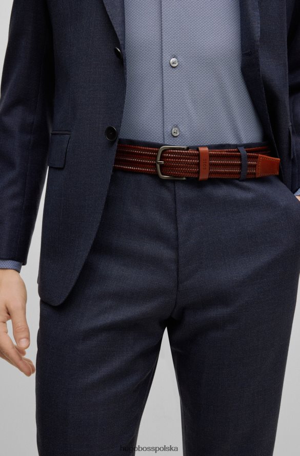Hugo Boss Pasek Hugo z tkanej skóry z brązową klamrą w kolorze brązowym brązowy R0X0H65426