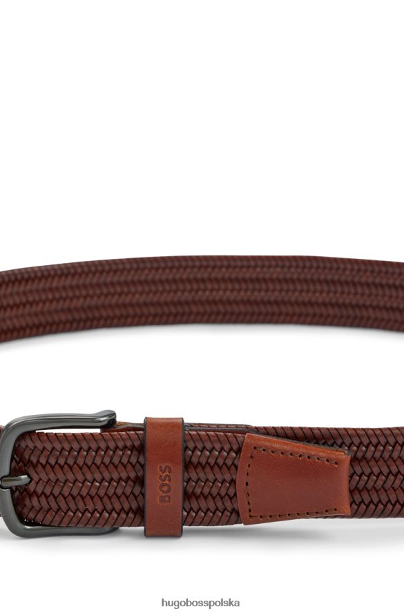 Hugo Boss Pasek Hugo z tkanej skóry z brązową klamrą w kolorze brązowym brązowy R0X0H65426