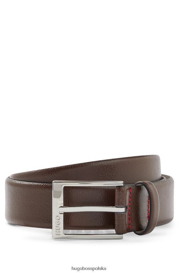 Hugo Boss Pasek hugo ze skóry ziarnistej z klamrą z wygrawerowanym logo w kolorze ciemnobrązowym ciemny brąz R0X0H65198