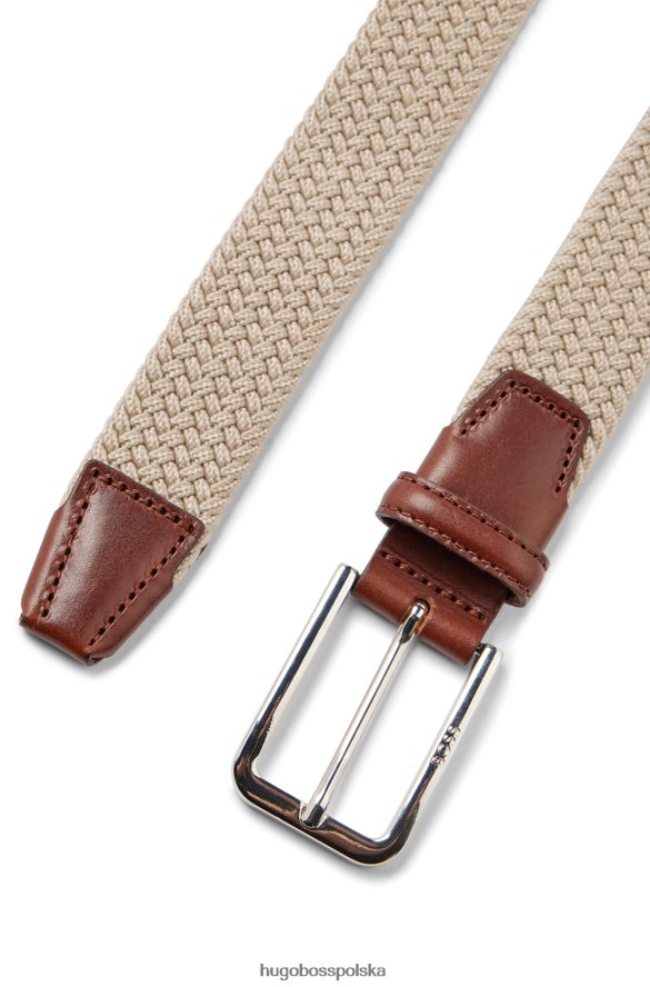 Hugo Boss Pleciony pasek hugo ze skórzanymi wykończeniami w kolorze jasnobeżowym jasny beż R0X0H65338
